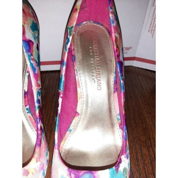 Good Used Condition 7.5 Floral Color Splash Christian Siriano Peep Toe 4" Heels - Picture 3 of 7